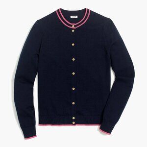J. Crew Tipped Caryn Cardigan 100% Cotton in Navy/Hot Pink, Small